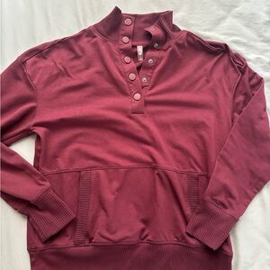 Button Placket Pullover Sweatshirt - Burgundy